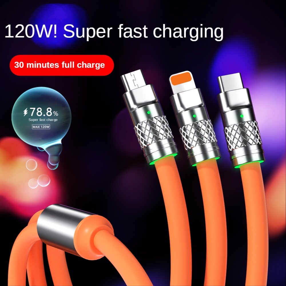 Prime Picks Boommaxx 3-in-1 USB Charging Cable | 60% Faster Charging Speed Wrap Dash | 65W Charger Cable Compatible with i-Phone, Type C Charging Cable, Micro USB Charger Cable | Heavy Duty Silicone Cable