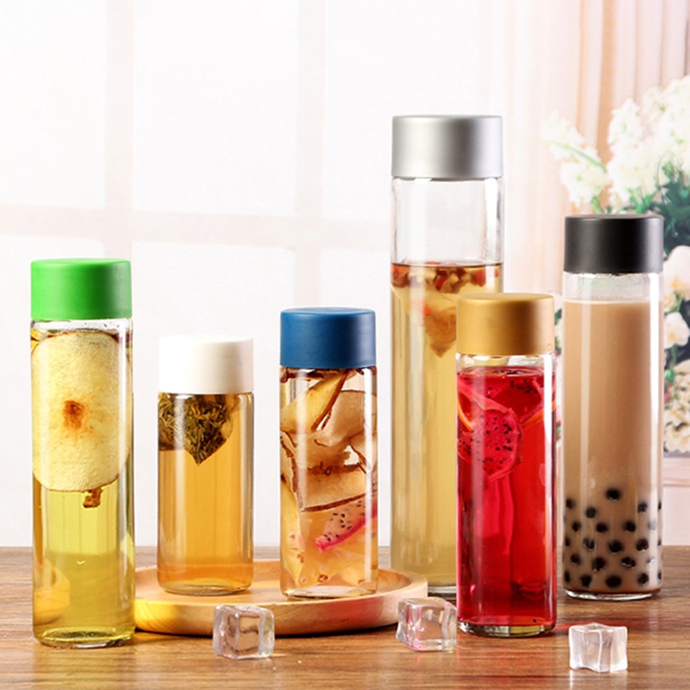 New Portable Cute Smile Water Bottle Creative Drinking Glasses Smiley Glass Cup Transparent Bottle Outdoor