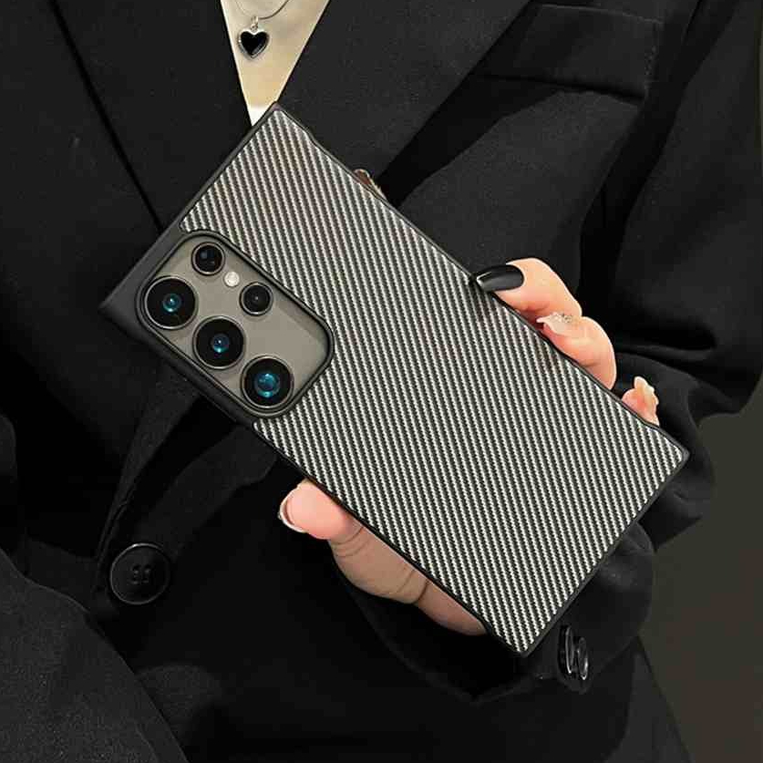 HODON Luxury Carbon Fiber Magnetic Lens Bracket Case For Samsung Galaxy S24 Ultra S24 Plus Cases Borderless Hollow Heat Dissipation Protective Hard Cover
