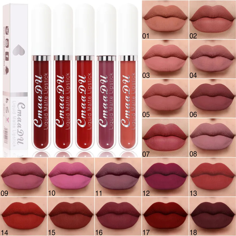 HOT Long Lasting Velvet Matte Lip Gloss Rose Liquid Lipstick Makeup Women Beauty Red Nonstick Cup Waterproof Lip Gloss 18 Color