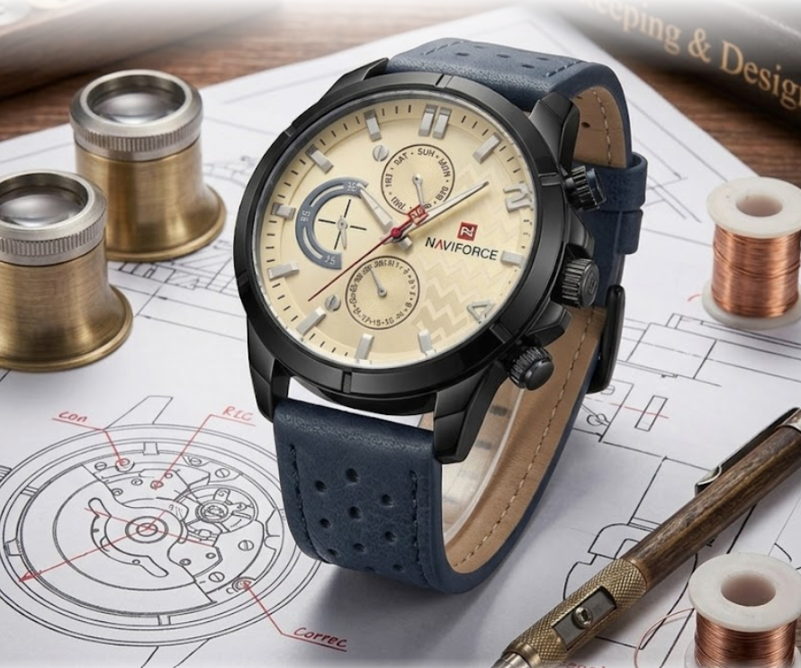 Fashionable Leather Strap Round White Dial Attractive Chronograph Design Watch For Jents-Sold By Best Supplier