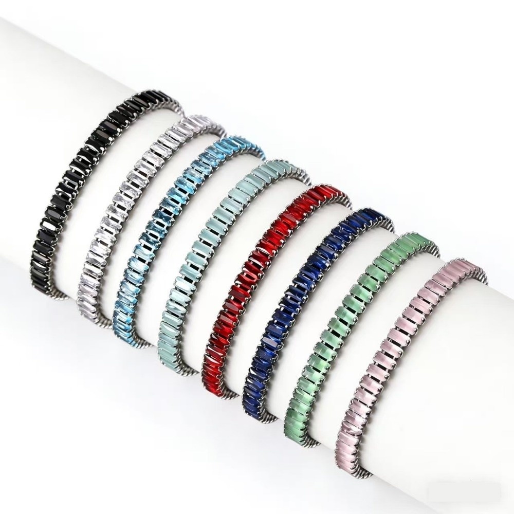 New Rainbow Zircon Chain Bracelet Colored Adjustable Crystal Bangles Rectangle Zirconia Hand Chain Women