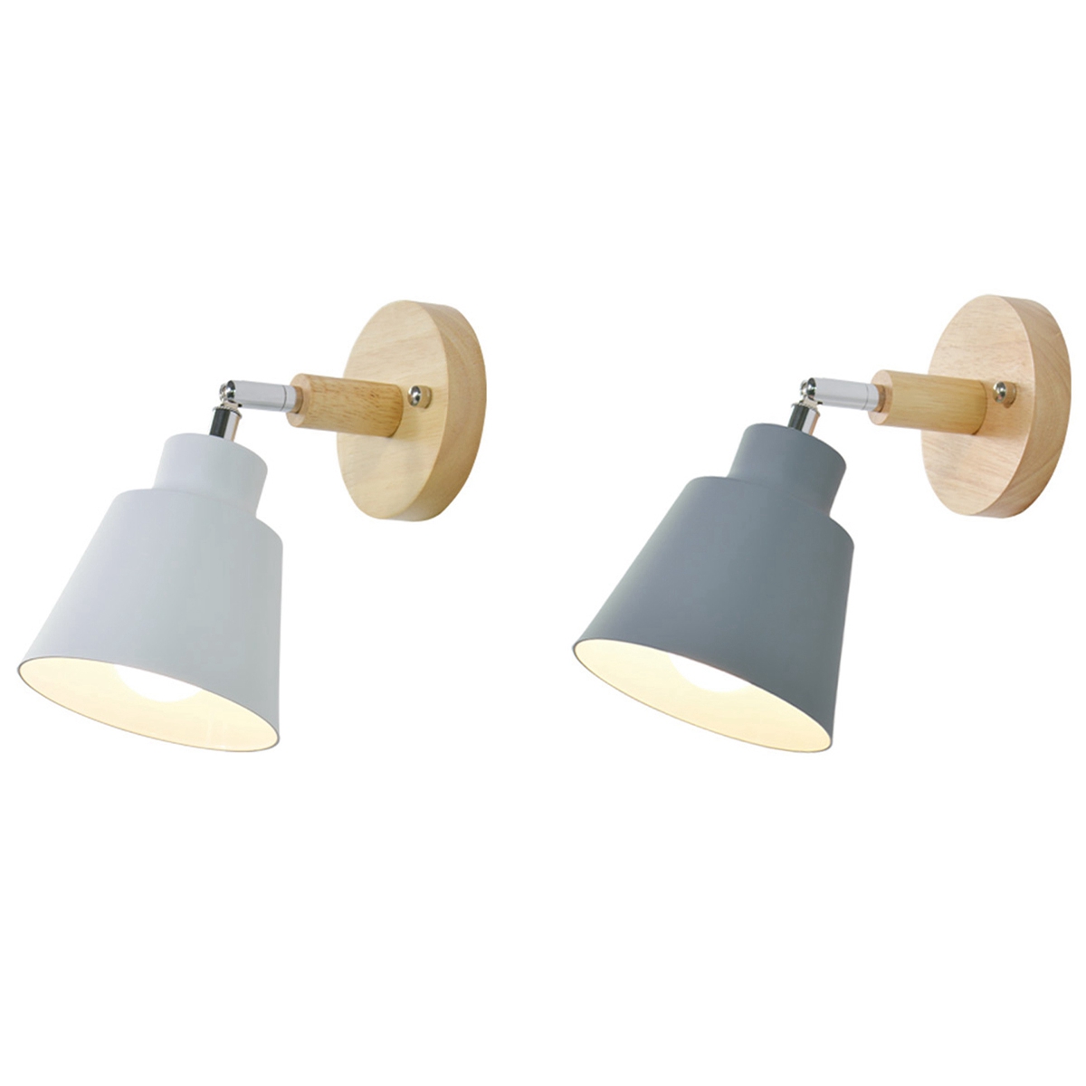 NXFDSIOZ 2 Pcs Wooden Wall Lights Bedside Wall Lamp Bedroom Wall Light Sconce for Kitchen Modern Wall Lamp, Grey & White