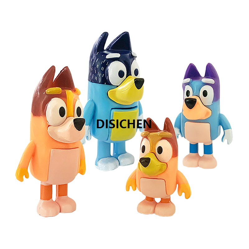 DISICHEN 4Pcs/Set Bluey Family Bingo Character Model Decorations Cute Puppy Movable Decorations Pvc Character Model Toys Children'S Gifts 2025 New