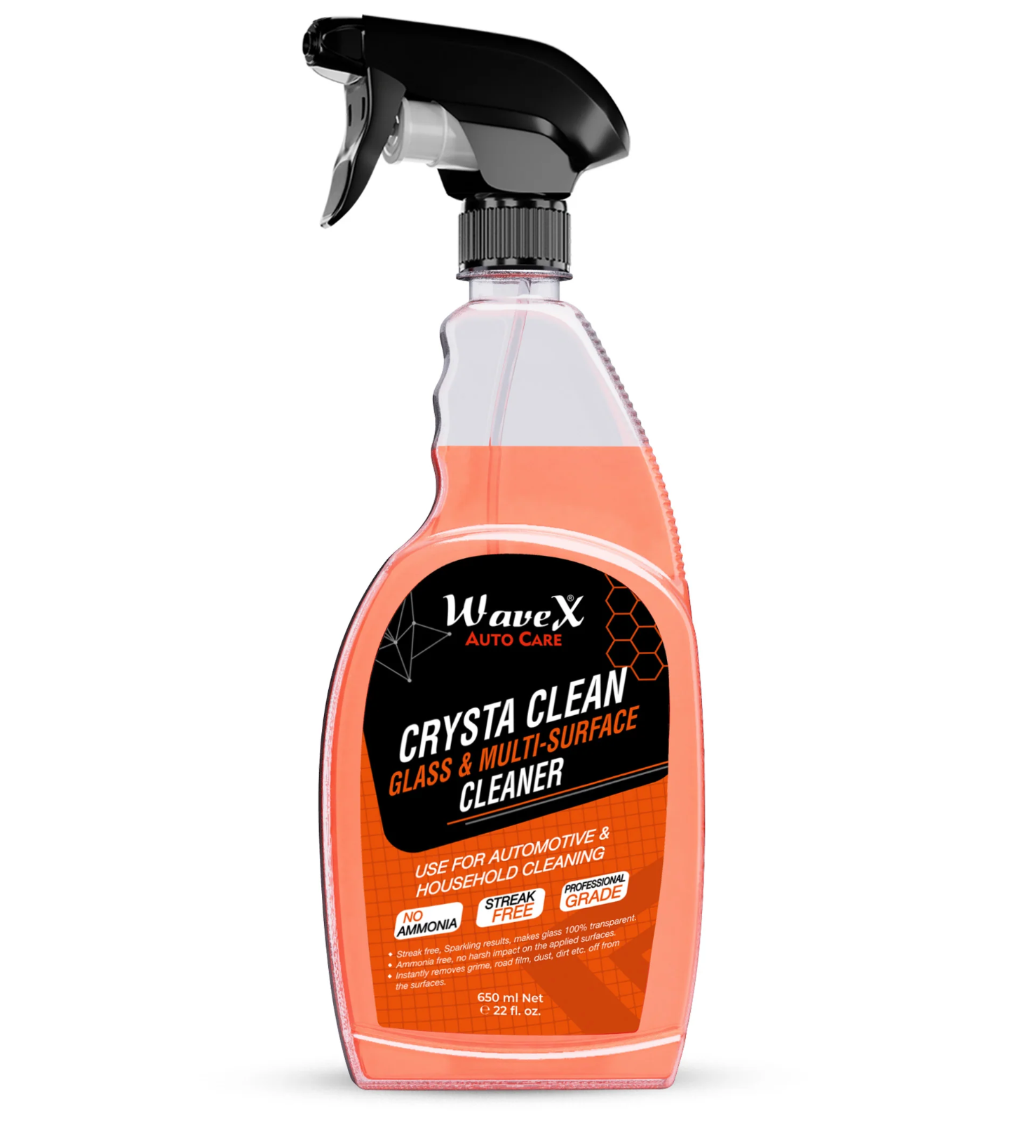 Wavex | Crysta Clean Glass Cleaner | 650ml | Professional Grade Multi-Surface Automotive Glass Cleaner | Streak-Free, Fast Drying Formula | Removes Dirt, Grease & Fingerprints | Car glass cleaner, streak-free cleaner, automotive glass cleaner