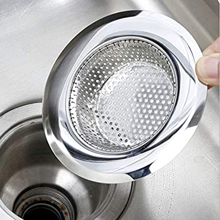 KitchenFest® Stainless Steel Kitchen Sink Strainer Plug, Filter Stopper Mesh Long Hair Food Blockages Cleaning Tool For Bathroom Kitchen Sink (9cm)