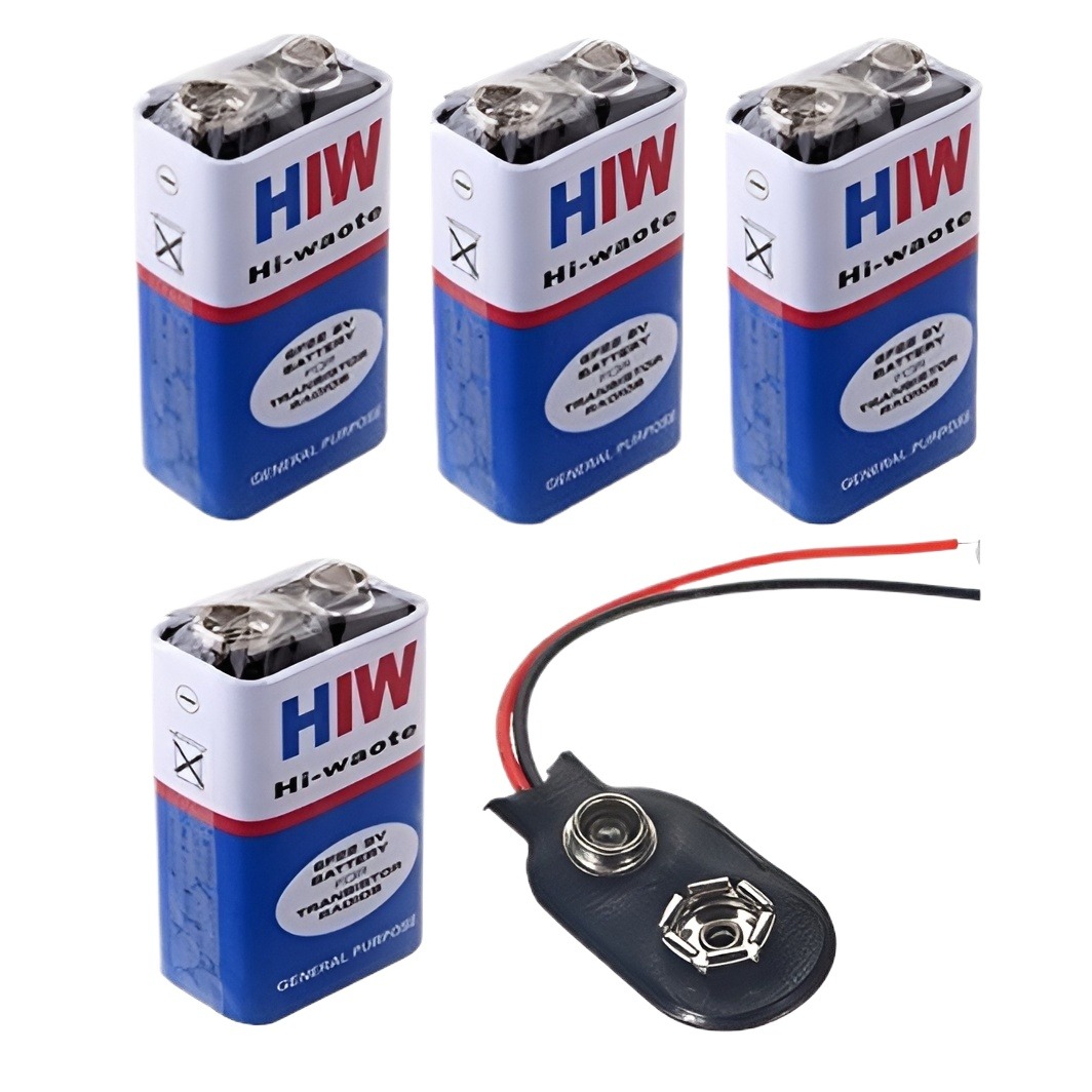 4Pcs. 9V Battery HIW-HW 9V with Connector| Multipurpose HIW-HW 9V Battery | 4 Pieces | Corrosion Free Connector Point