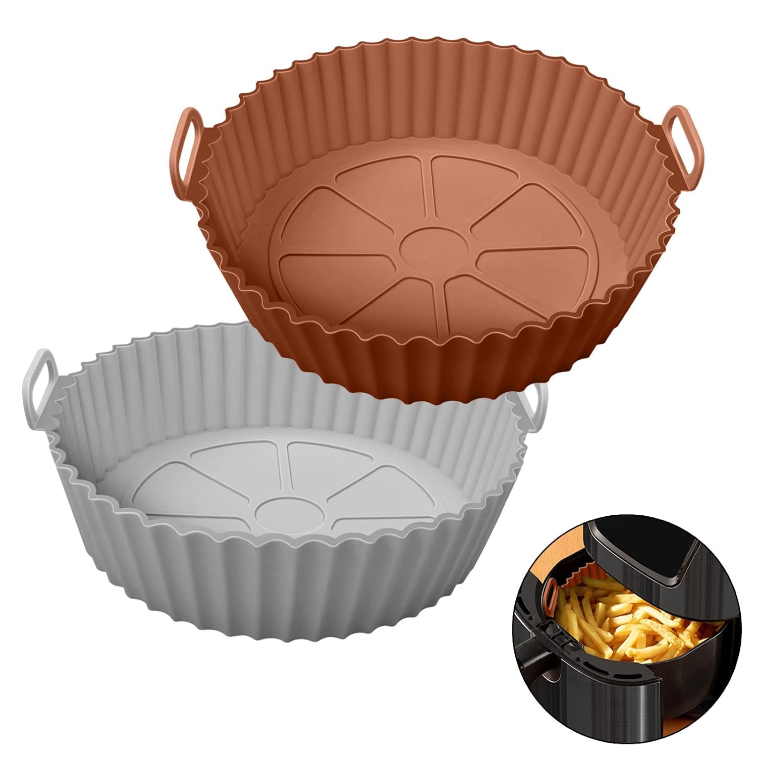 Silicone Air Fryer Liner Reusable - Non-Stick Heat Resistant Air Fry Basket Mat 16cm & 20cm, Easy Clean Cooking Baking Liner for Air Fryer, Oven & Microwave Accessories