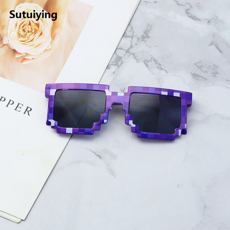 Sutuiying Kids Sunglasses Funny Sun Glasses Cosplay Action Game Toy Square Glasses Pixel Mosaic Очки Thug Life Eyewear Children's Gift