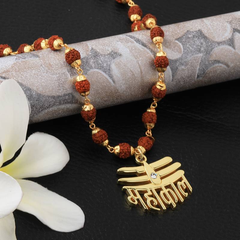 Religious Rudraksha Mala Mahakal Shiva Gold Pendant for Men and Women Rudraksh Mala With Mahankal Locket