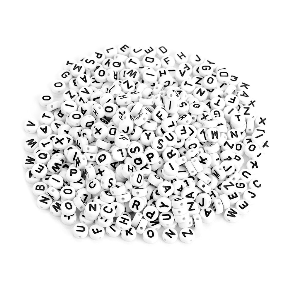100pcs Jewelry Accessories White Beads Acrylic Letter Beads Black Letter Round Alphabet Beads 4x7mm Size Vowel Letter Beads DIY Crafts