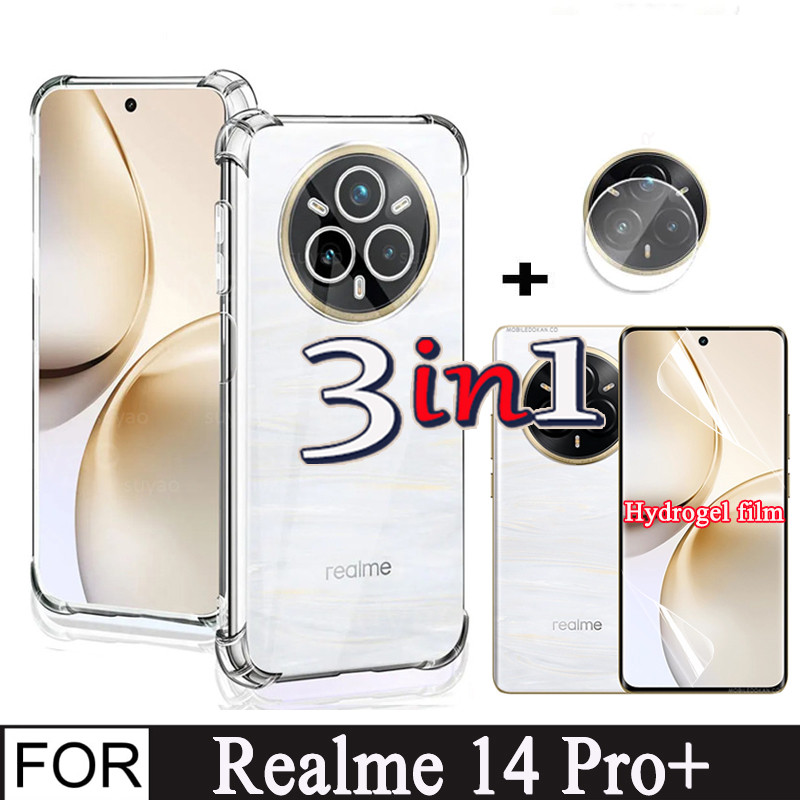 Realme 14 Pro Plus TPU เคสโทรศัพท์กันกระแทกสําหรับ Realme14Pro+ 3in1 HD Soft Hydrogel Film
