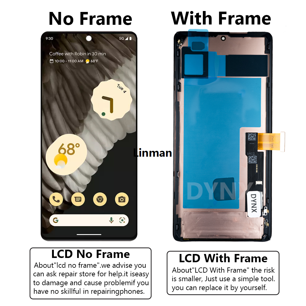 Linman Super AMOLED For Google Pixel 7 Pro GP4BC GE2AE LCD Display ToucFifty percent discount h Screen Digitizer With Frame For Google 7Pro Screen Replacement