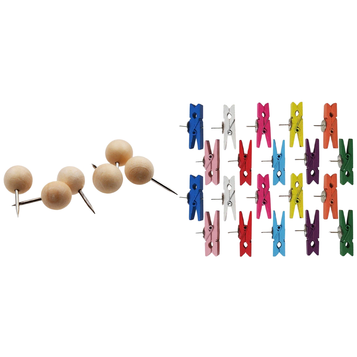 fasdaga 80 Pcs H-Shape Wood Decorative Push Pins & 50 Pcs Push Pins with Wooden Clips Thumbtacks