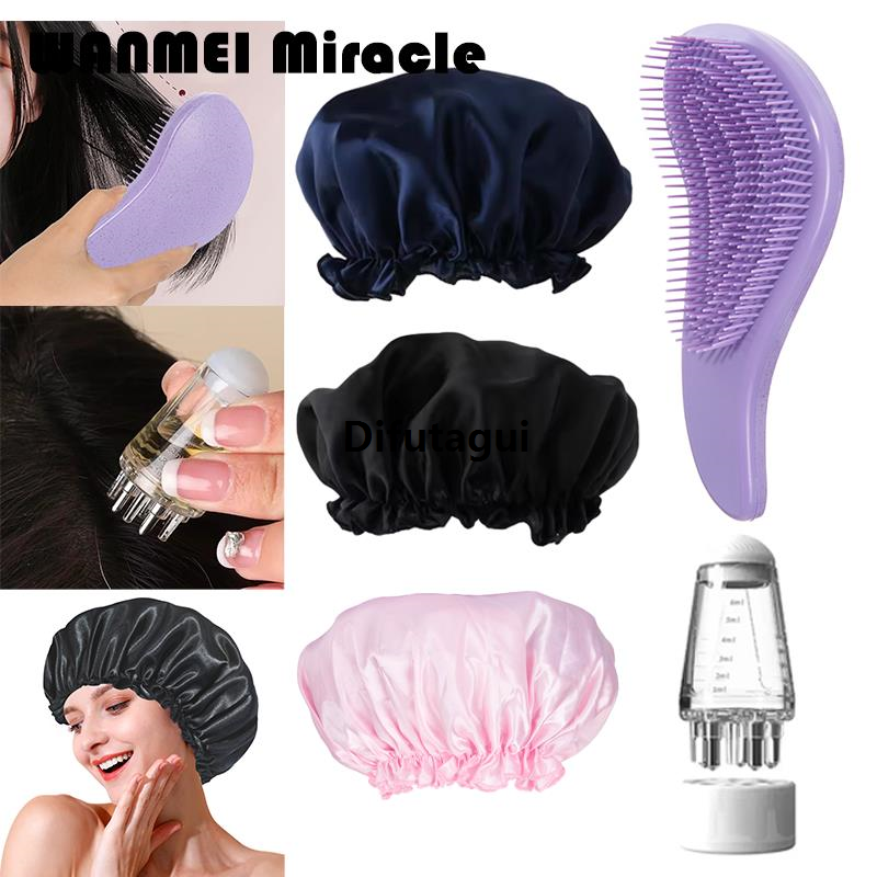 Difutagui Hair Care Home Application, Scalp Soft Hair Brush, Detangling Magic Hot Selling 3pcs/1 Set, Sleep Cap Set, Massage Oil Comb, Styling Tool