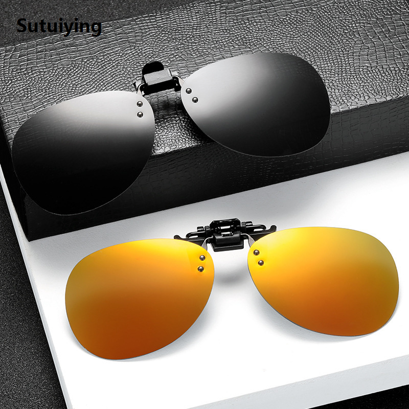 Sutuiying Polarized Clip On Sunglasses Unisex Photochromic Car Driver Goggles Original Night Vision Glasses Anti Glare Vintage Lens Clip Glasses