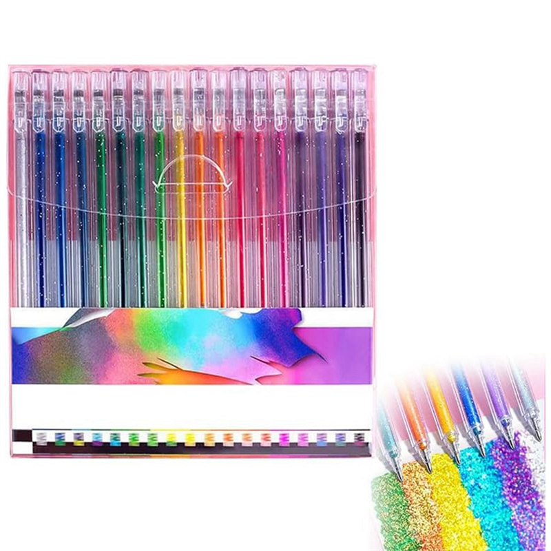 Glitter Gel Pen Set, 18 PCS Glitter Gel Pens Colored Glitter Markers for Adult Writing Drawing Easy to Use Multicolor