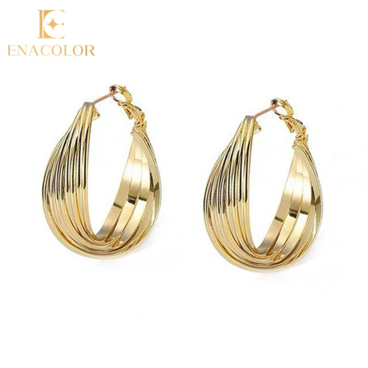 Enacolor Elegant Golden Metal Earrings Geometric Twist Earing New