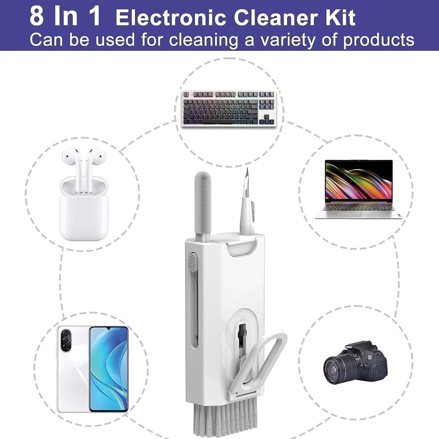 8 in 1 Cleaner Kit, Multi-Function Earbud Cleaning Pen, Soft Brush Corner Gap Duster Keycap Puller Laptop Screen Cleaner