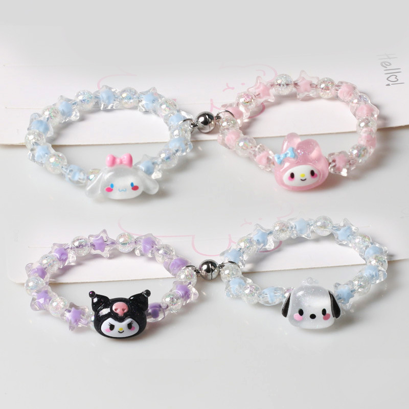 【The hottest this year】 Cartoon Crystal Transparent Sanrio Magnetic Couple Beaded Bracelet Pair for Boyfriend Girlfriends Cute Bracelet