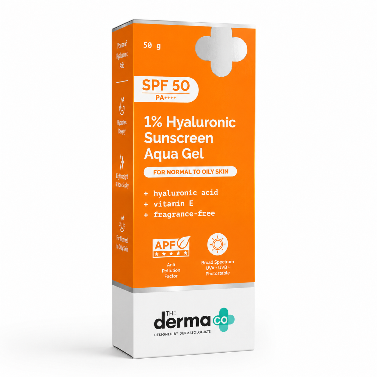 The Derma Co 1% Hyaluronic Sunscreen Aqua Gel SPF 50 PA++++ | Broad Spectrum UVA/UVB Protection | 50g