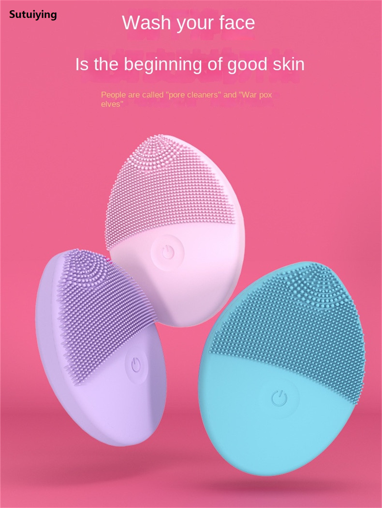 Sutuiying One Battery Electric Silicone Face Washer, Cleanser, Waterproof Ultrasonic, Luxury Soft Pore Cleaner, Household Beauty Face Washer, Bru