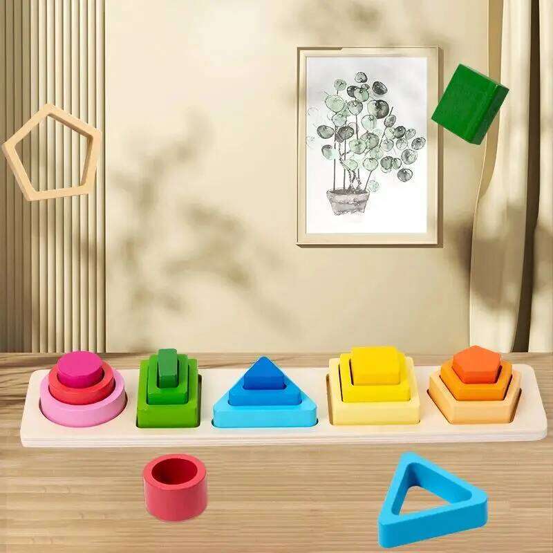 Montessori Wooden Sorting Shape Color Sort Block Puzzles Toddler Geometric Stacking Toys for Baby Early Education