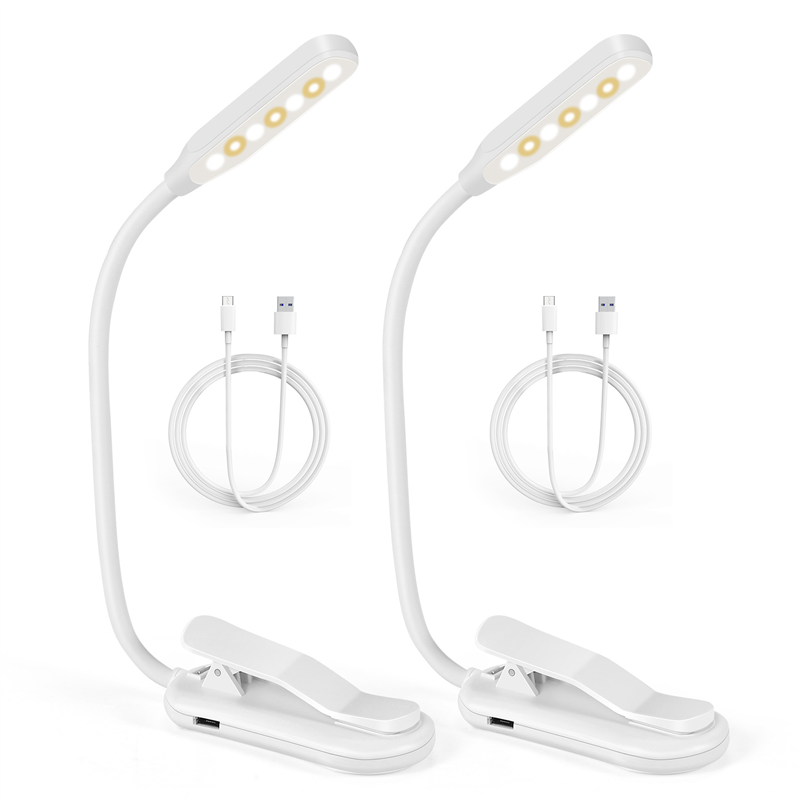 Reading Light with 3 Colors, Book Light for Reading in Bed Rechargeable Reading Lights for Books White 2Pcs