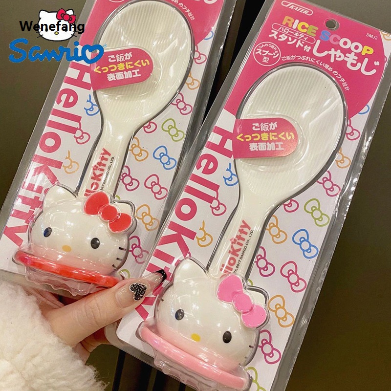 Wenefang Sanrio Hello Kitty Rice Spoon Cooker Ladle With Base Non Stick Hot Selling Spoon Household Plastic Shovel Kawaii Convenient Kitchen Tool