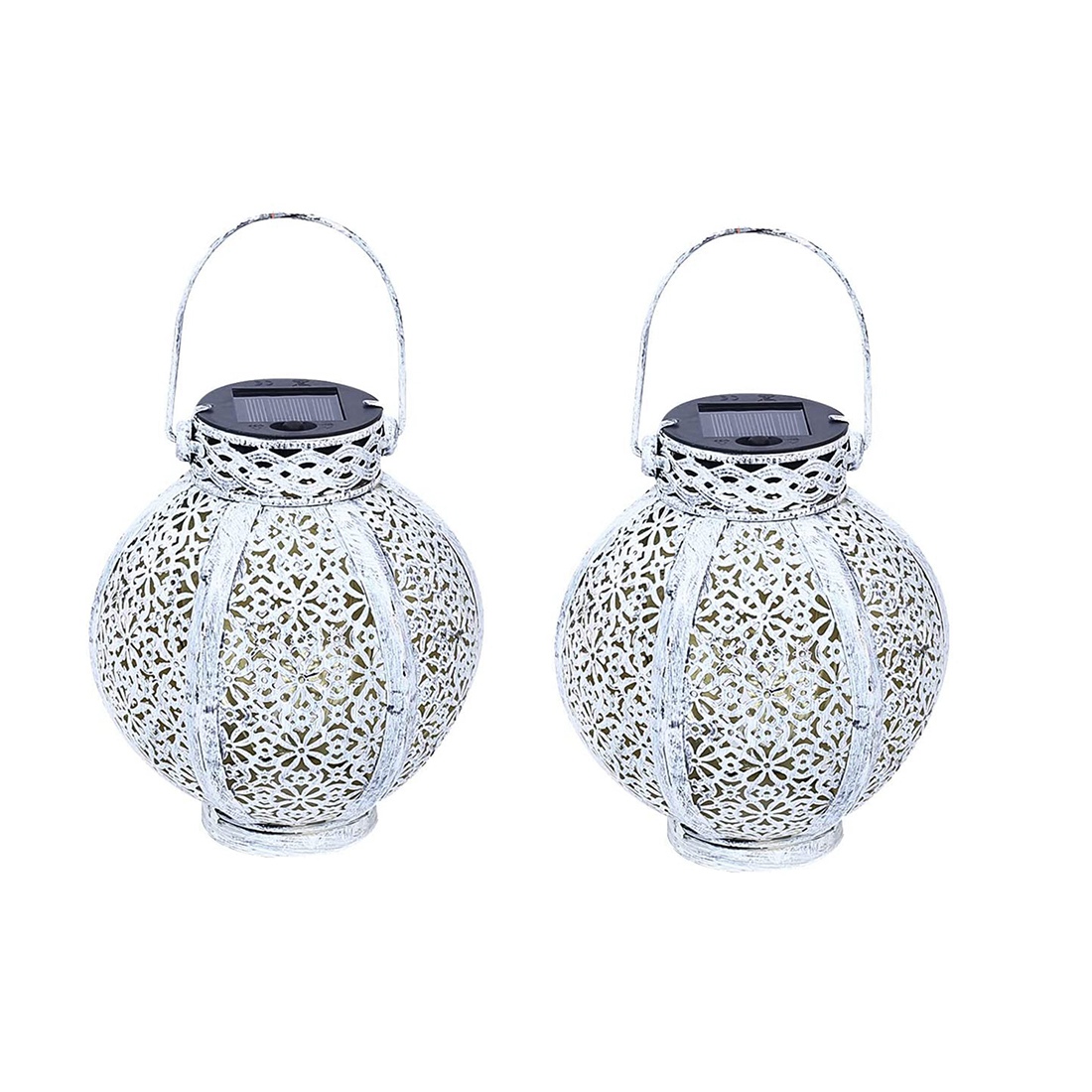 NAMUNY 2 Pack Solar Lanterns Outdoor Hanging, Retro Large Solar Lantern Lamps Outdoor Waterproof with Handle, Metal Decorative
