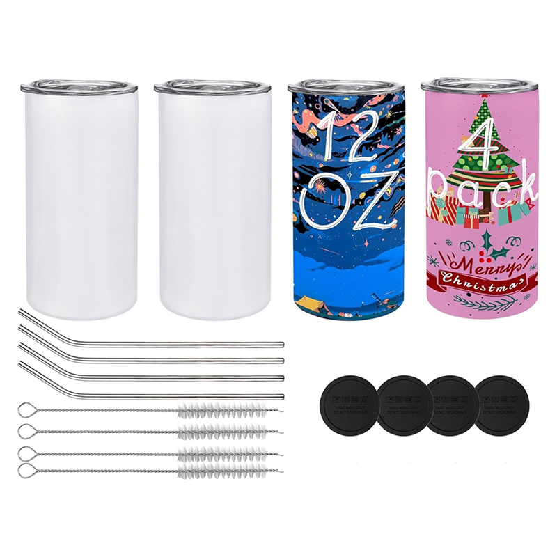 Pack of 6 12 Oz Sublimated Tumblers Blank, Insulated Stainless Steel Water Bottles with Lids and Straws for DIY