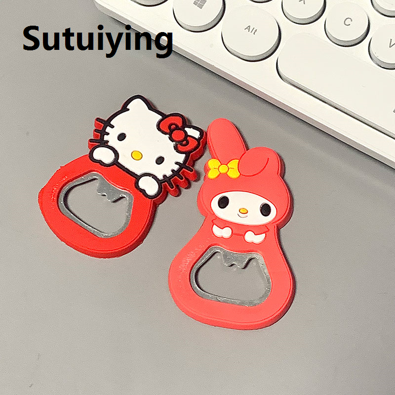 Sutuiying Sanrio Hello Kitty Bottle Opener Cute Cartoon Silicone Stainless Steel Opener Mymelody Fridge Magnet Kitchen Bar Tool