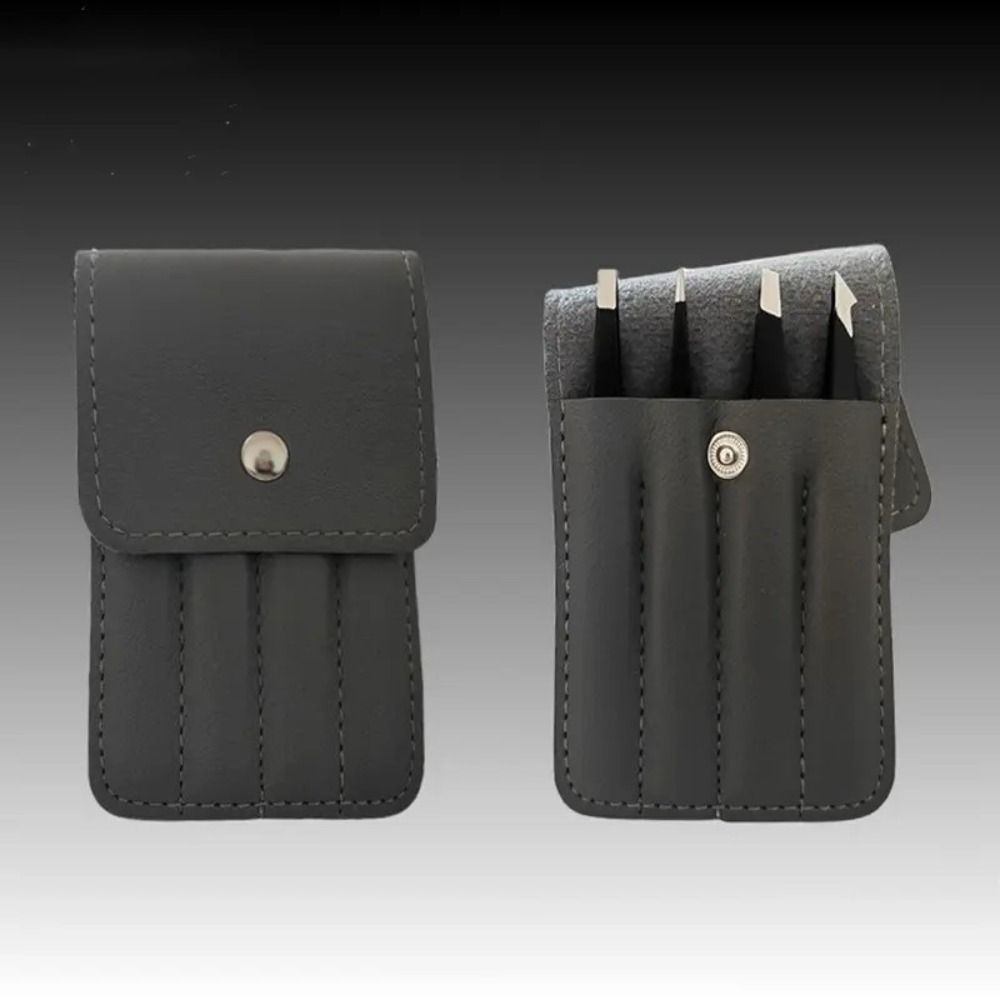 4PCS/Set New Stainless Steel Slanted Tweezers Set With Storage Bag Pointed Tip Beard Tweezers Portable Eyelash Tweezers Facial Hair Removal