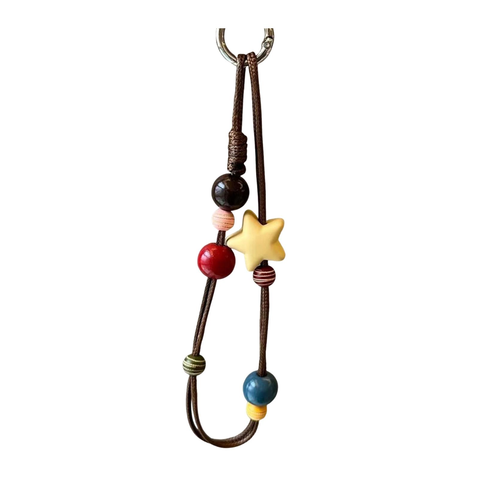 CARAT Durable Phone Lanyard Thick Oil Wax Rope Mobile Phone Lanyard with Wooden Beads Hand-woven Strong Load-bearing Anti-lost for Phones