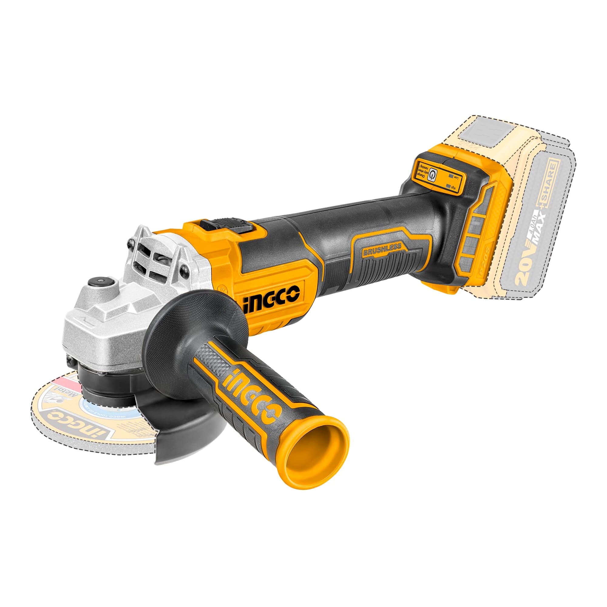 INGCO 20VLithium-Ion Angle Grinder: 100MM