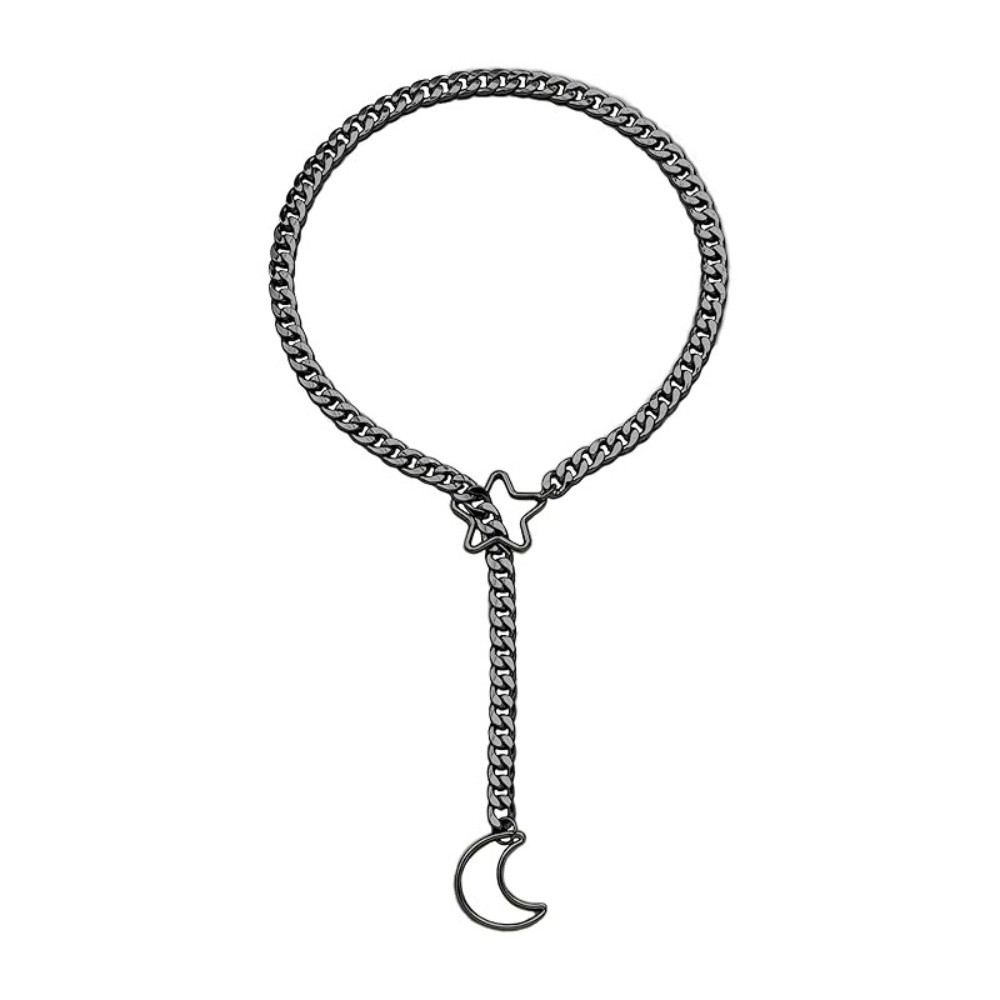 New Black Star Moon Necklace O-Ring Punk Style Slip Chain Necklace Lariat Cuban Long Y-Necklace Women's Jewelry