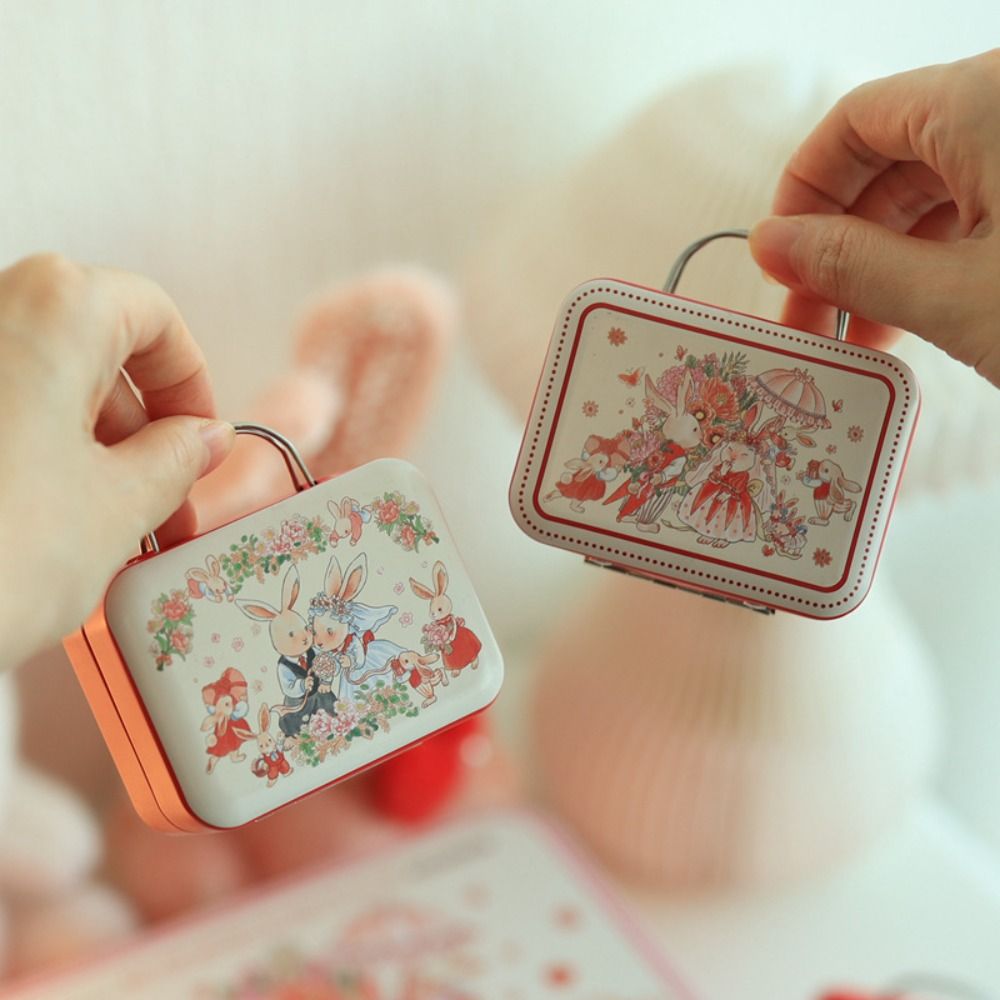 New Cute Rabbit Tinplate Storage Box Mini Wedding Gifts Doll Bag Travel Portable Handbag