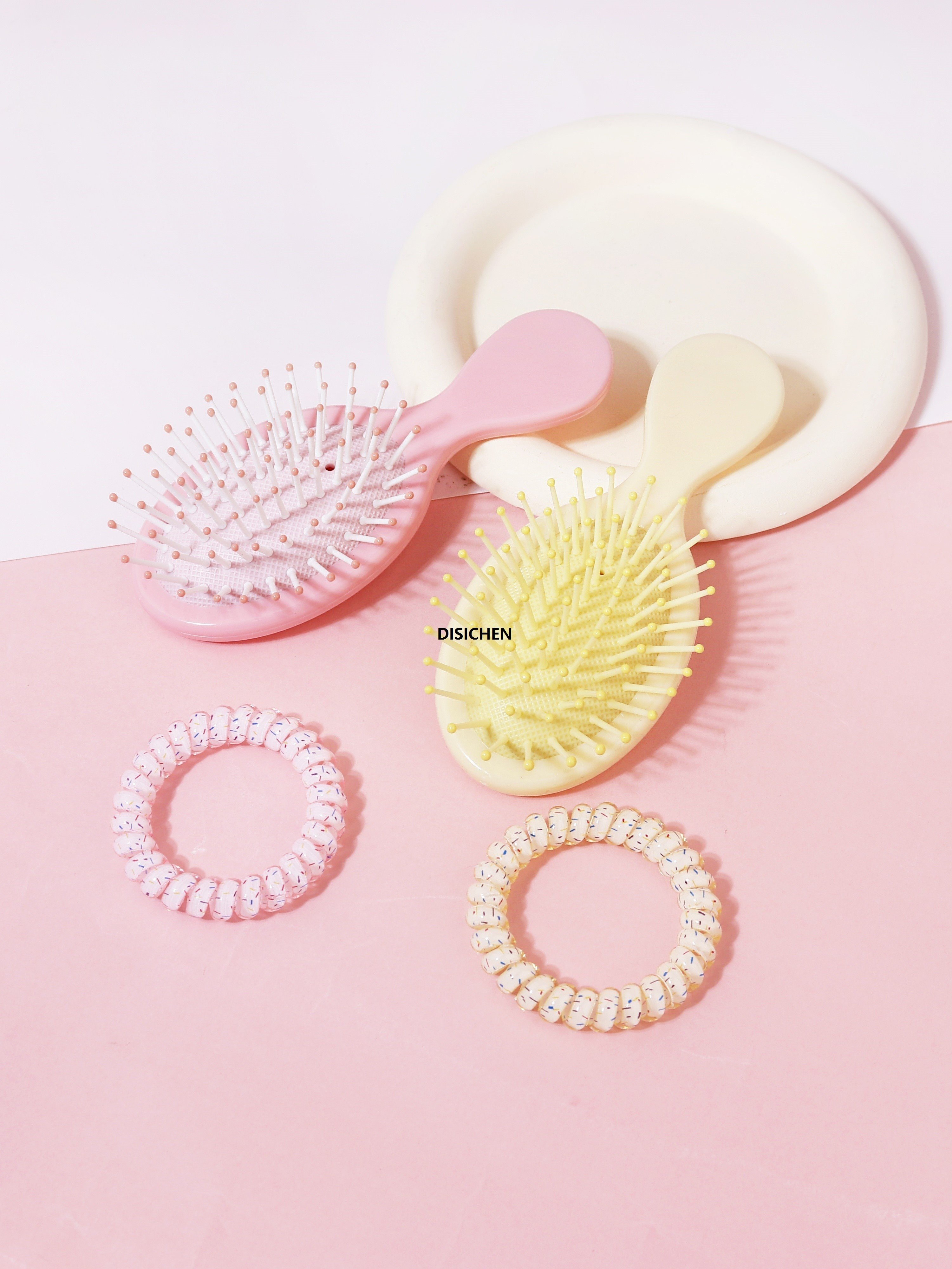 DISICHEN 2PCS/set portable hair brush set, mini oval dry and wet air cushion hair brush, telephone line hair with plastic hair rings Profesional