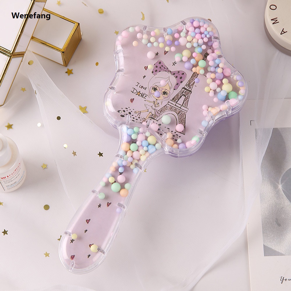 Wenefang Korean Style Cute Sand Glitter Comb - Anti-Static Massage Luxury Hair Brush with Air Cushion for Kids Students