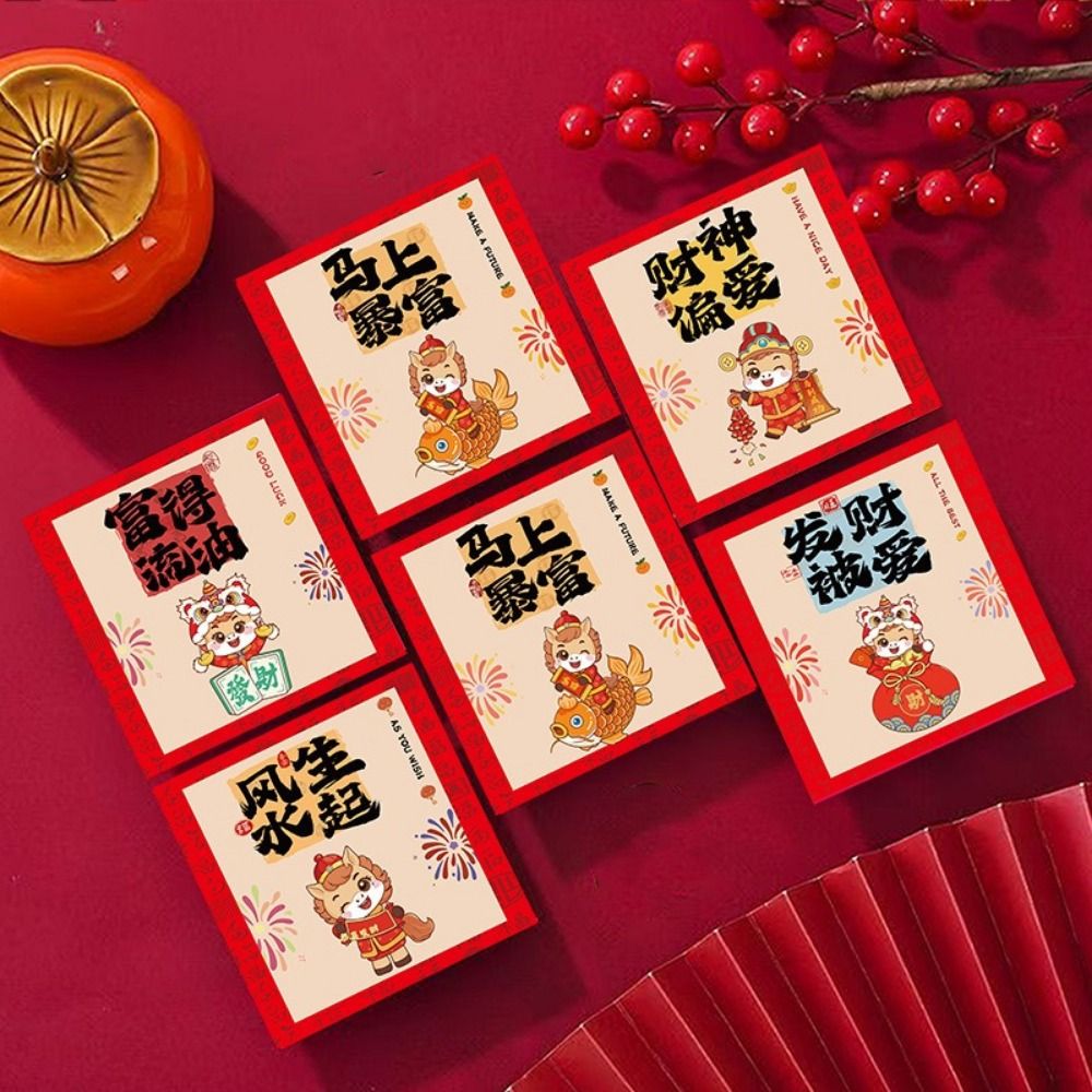 6pcs Gift Bag Cartoon 2026 Horse Year Money Envelope Paper Traditional Red Envelope Best Wishes Red Pocket Birthday Gift