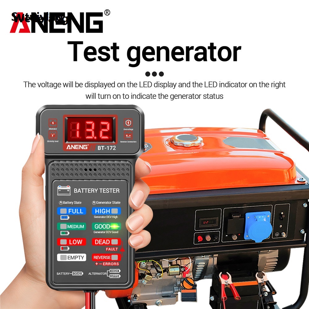 Wenefang Sutuiying ANENG BT-172 12V Digital Battery Tester Car Battery Indicator High Quality with Alligator Clips LED Battery Status Indicator Electrician Tool
