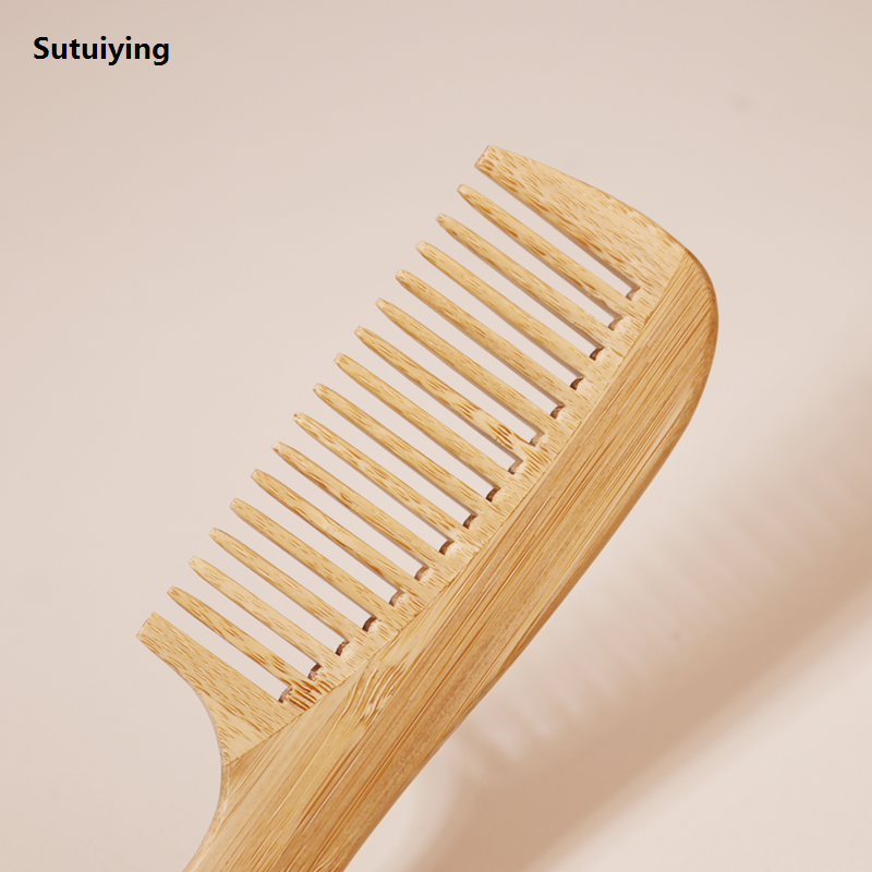 Sutuiying 2pcs Natural Bamboo Wooden Hair Comb Set Anti-Static For 2025 New Women Round Wide Tooth Wood Comb Hair Brush women
