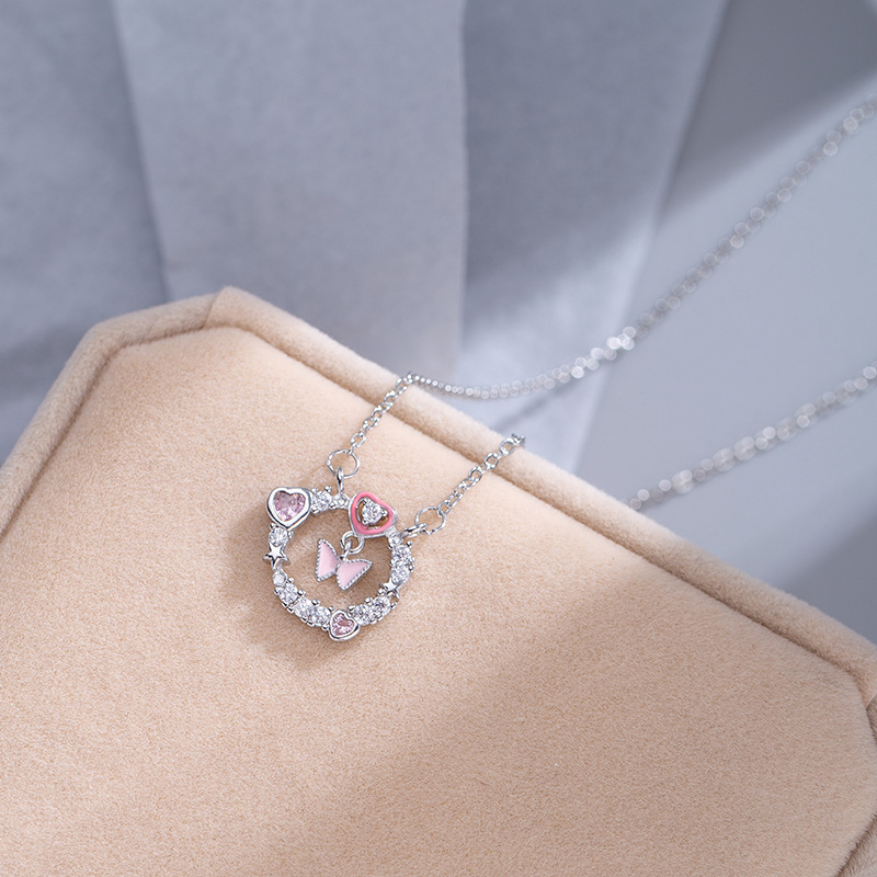 【Top-notch quality】Ins Cute Chain High-grade Design Necklace Pink Girl Butterfly Necklace Female Niche Sense