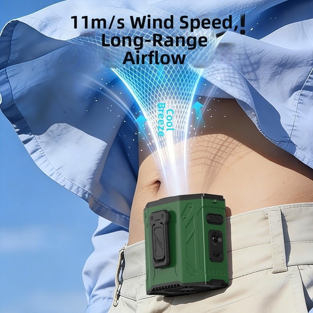 Mini Rechargeable Waist Clip Fan 100 Gears Strong Cooling Wearable Belt Fan Hand Free High-Speed Hanging Neck Fan Outdoor Work