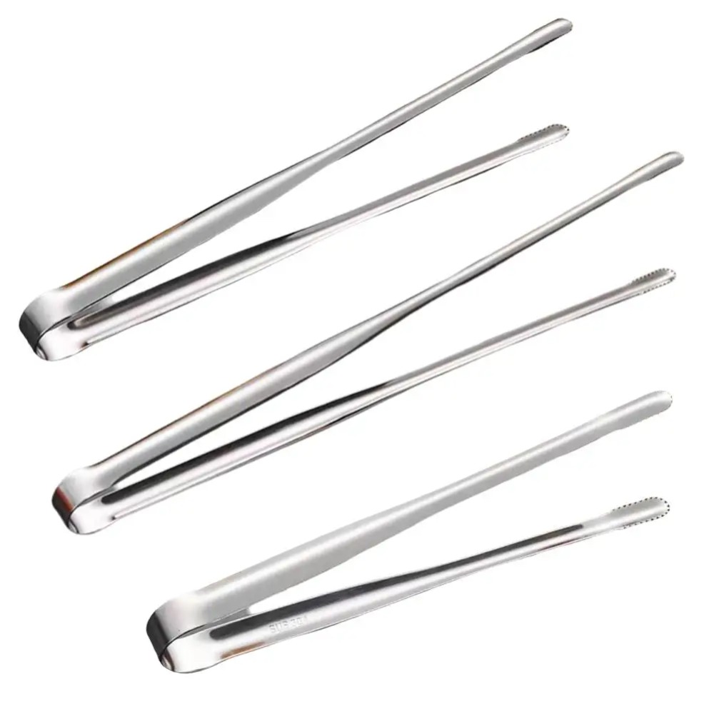 1pcs New 304 Stainless Steel Barbecue Tongs Lengthened Thickened Food Tongs Non-Slip Silver Bread Tongs Kitchen Gadgets