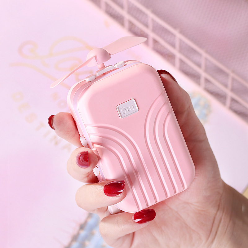 Cross-border creative suitcase, beauty mirror, LED light, small fan, usb mini portable, handheld pocket, charging fan
