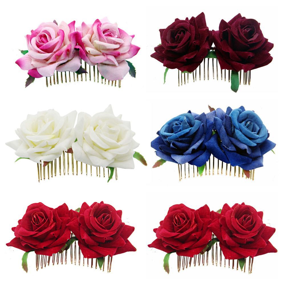 Ladies Handmade Elegant Bridal Flower Hair Comb Bridesmaid Hair Jewelry Wedding Accessories Red Rose Hairpin