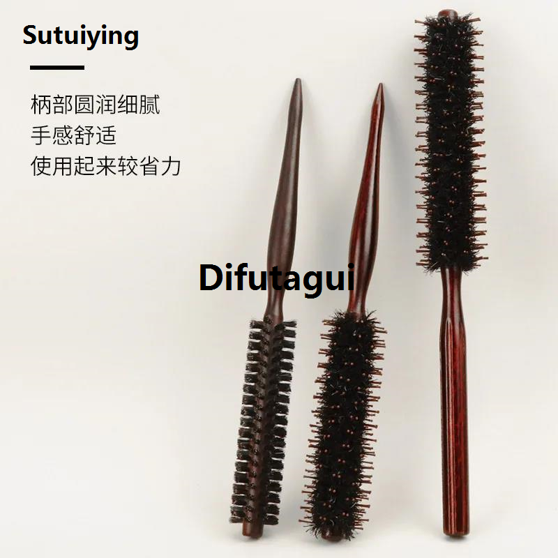 Difutagui 3Types Anti Static Boar Bristle Hair Brush Wooden Handle Small High Luxury Quality Round Brush Blow Drying Styling Hair Brush Hair Curly Comb