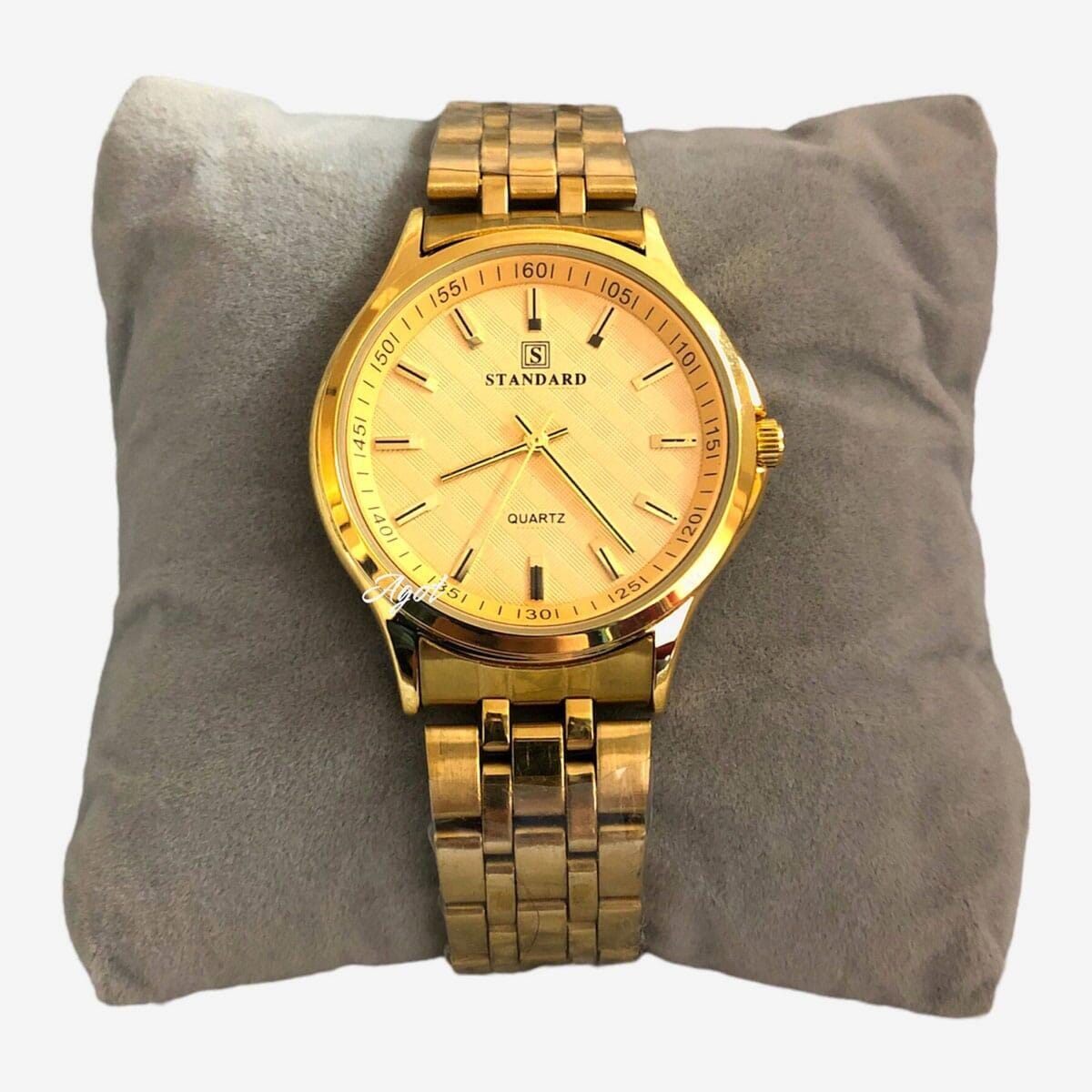 Standard Golden Colored Quartz Japan Movement Waterproof Wrist Watch For Men