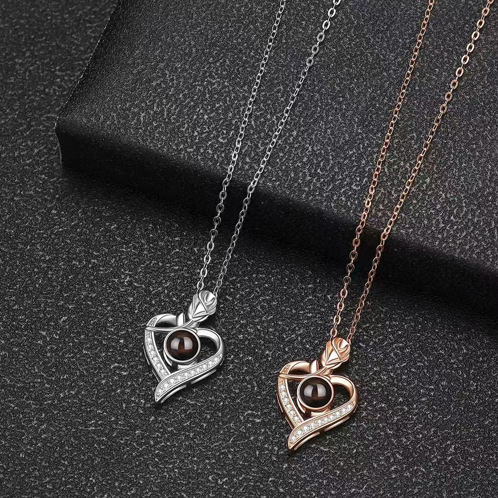 【Mega Sale】The love 100 languages I love you projection necklace female ins is not to fade silver ornaments